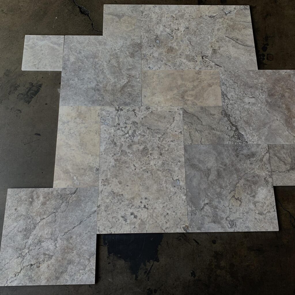 Silver Versailles Pattern Filled/Honed Straight Edge Travertine Paver