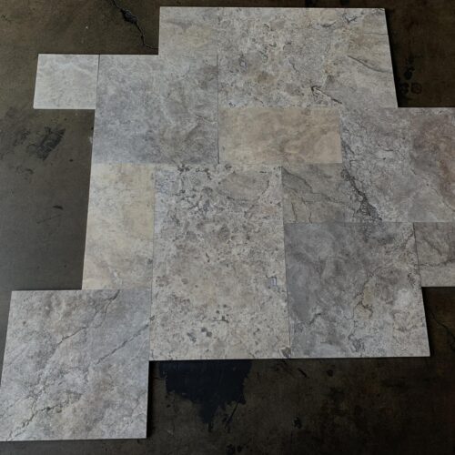 Silver Versailles Pattern Filled/Honed Straight Edge Travertine Paver 0