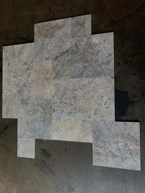 Silver Versailles Pattern Filled/Honed Straight Edge Travertine Paver 2