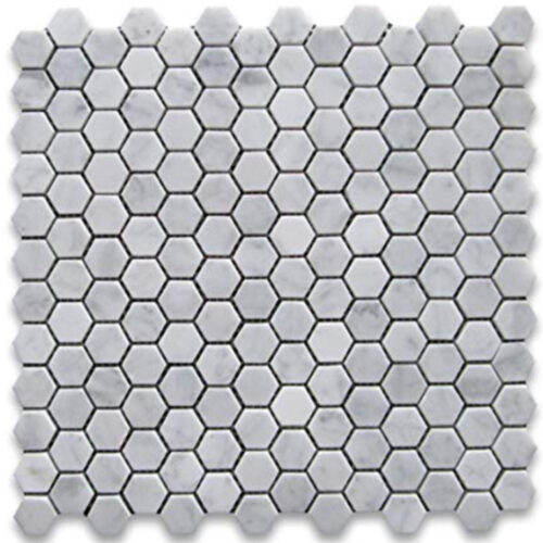 Carrara White Mosaic Hexagon 1" Honed Marble 0