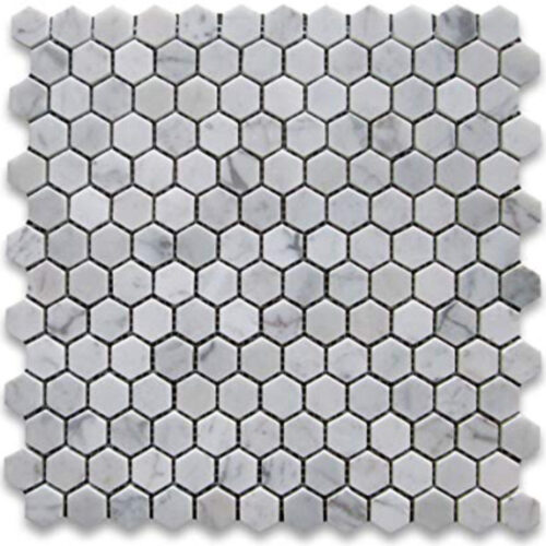 Carrara White Mosaic Hexagon 1" Polished Marble 0