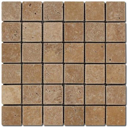 Noce Mosaia 2x2 Brown Tumbled Travertine Mosaic 0