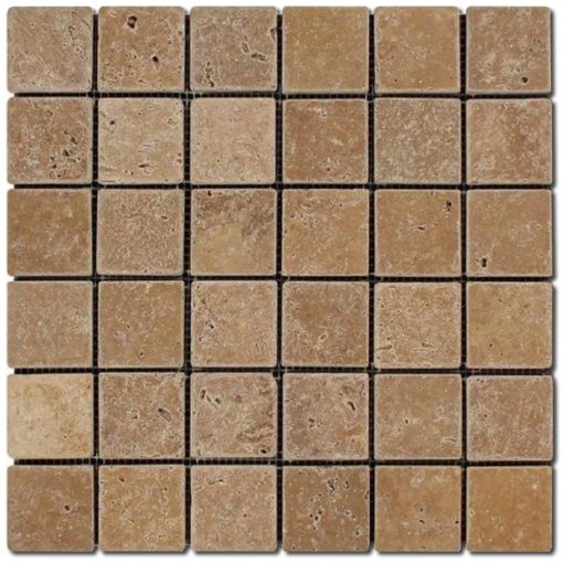 Noce Mosaia 2x2 Brown Tumbled Travertine Mosaic 1