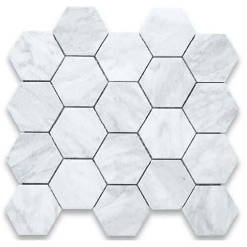 Carrara White Mosaic Hexagon 2" Honed Marble
