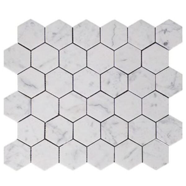 Carrara White Mosaic Hexagon 2" Polished Marble 0