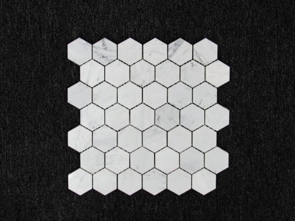 Carrara White Mosaic Hexagon 2" Polished Marble 4