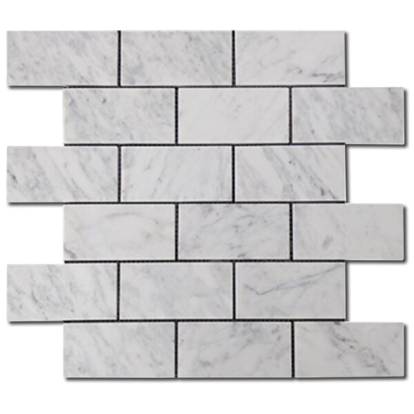 Carrara White Mosaic 2x4 Rectangle Honed Marble 0