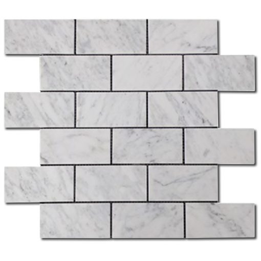 Carrara White Mosaic 2x4 Rectangle Honed Marble 1