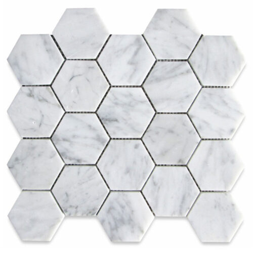 Carrara White Mosaic Hexagon 3" Honed Marble