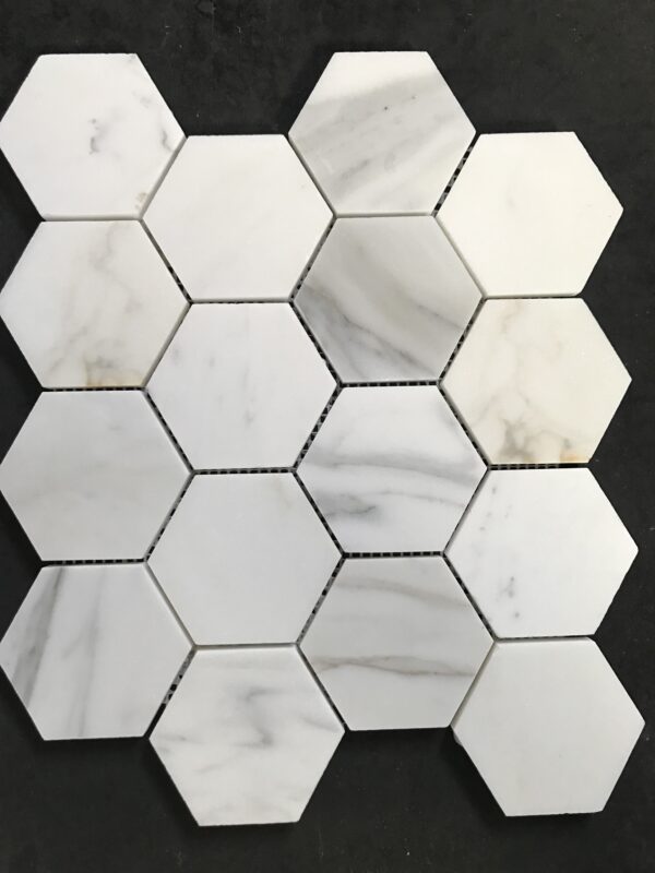 Calacatta Gold Hexagon 3" Polished Marble Mosaic 3
