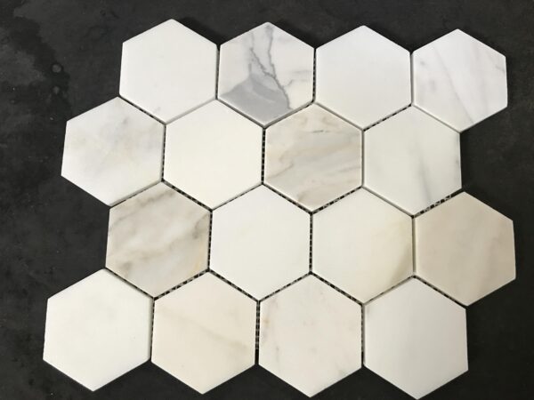 Calacatta Gold Hexagon 3" Honed Marble Mosaic 2