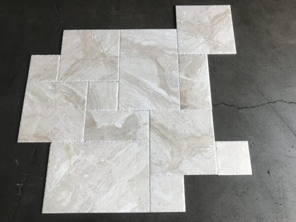 Breccia Bianco Diana Royal Versailles Pattern White Brushed/Chiseled Marble Tile 0