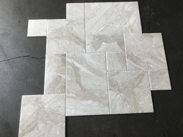 Breccia Bianco Diana Royal Versailles Pattern White Brushed/Chiseled Marble Tile 2