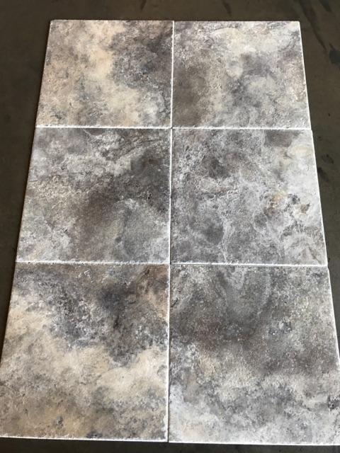 Silver 18x18 Brushed and Chiseled Travertine Tile