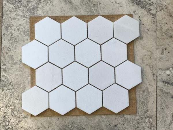 Thassos White Hexagon Mosaic 3 inches Polished Marble