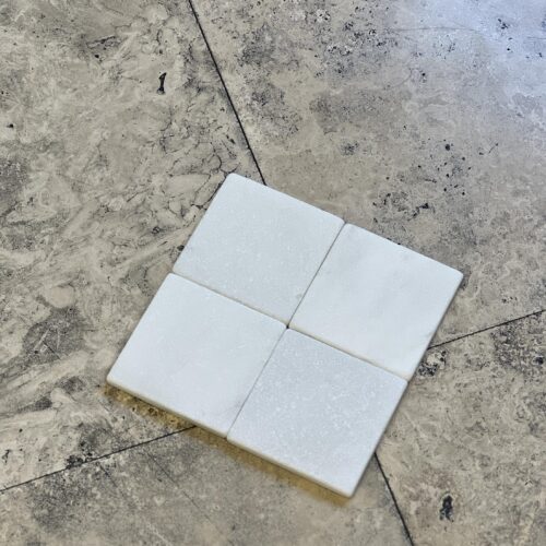 Thassos White 4x4 Square Tumbled Marble Tile