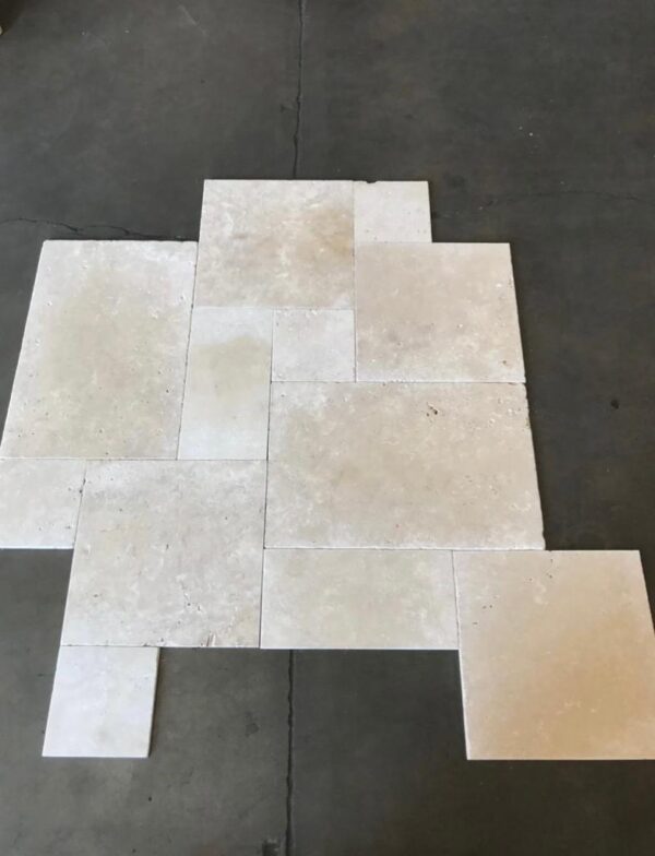 Ivory Versailles Pattern Tumbled Travertine Tile 1