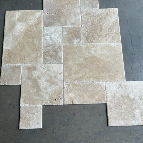 Noce Versailles Pattern Brushed/Chiseled Travertine Tile 0