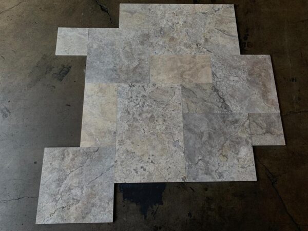 Silver Versailles F/H Straight Edge Pattern Filled & Honed Travertine Tile 1