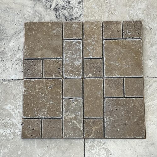 Noce Mini V/P Tumbled Travertine Mosaic 0