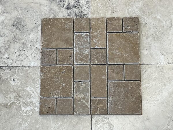 Noce Mini V/P Tumbled Travertine Mosaic 0