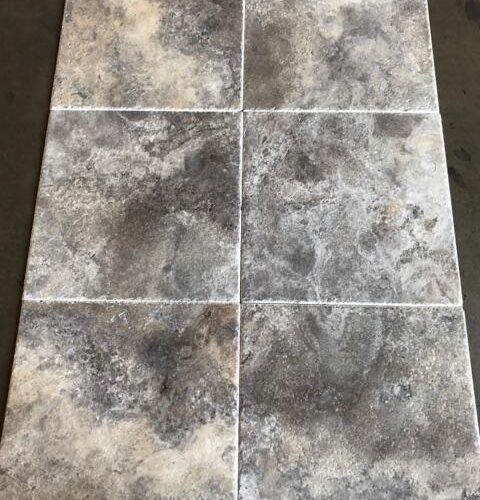 Silver Brushed And Chiseled 18x18 and Travertine Tile