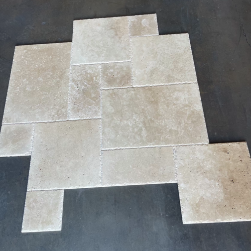 Ivory Versailles Pattern Brushed/Chiseled Travertine Tile