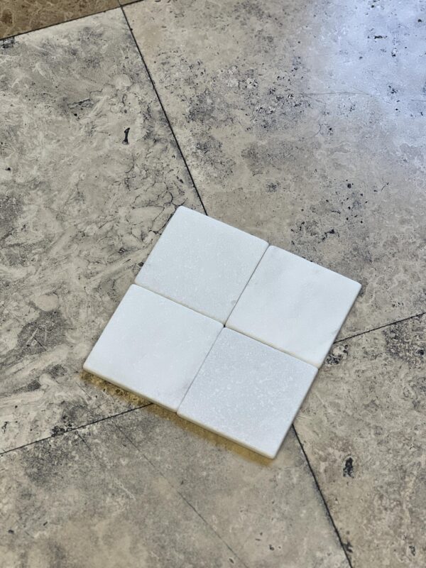 Thassos White 4x4 Tumbled Marble Tile