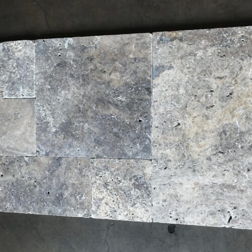 Silver Versailles Pattern Tumbled Travertine Tile 0
